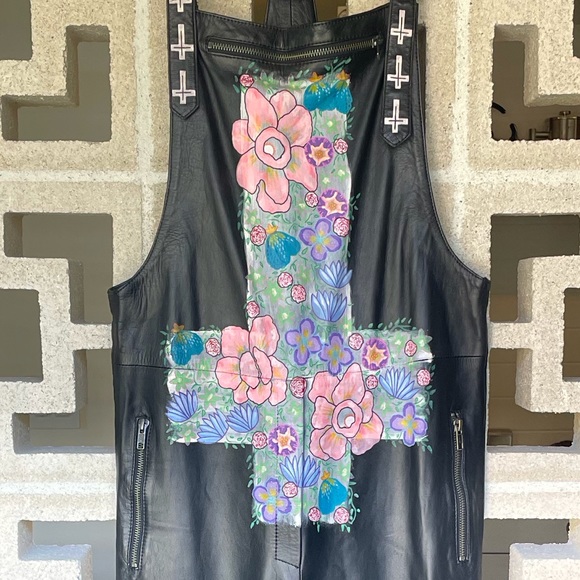 Revolve Leather Overalls Artist Painted - Picture 2 of 6